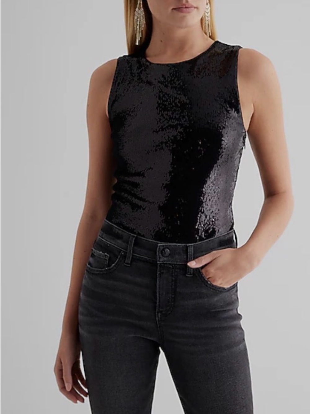 Express Black Sequin Bodysuit
